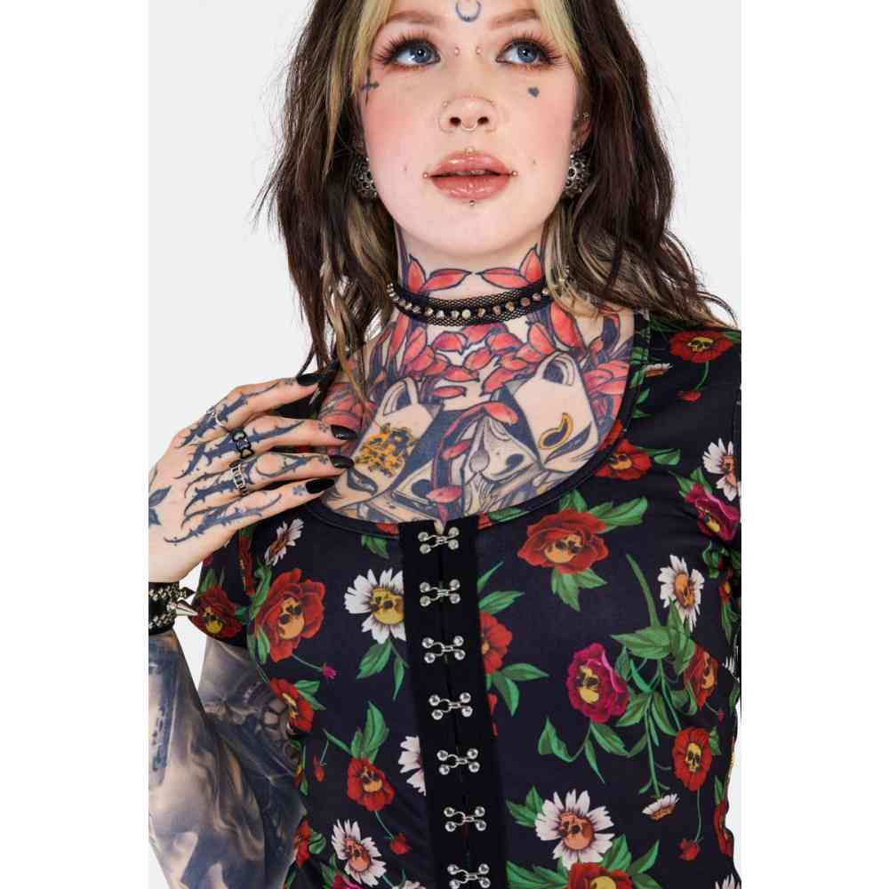 Jawbreaker - Skull Flower Short Sleeve Top - Noir